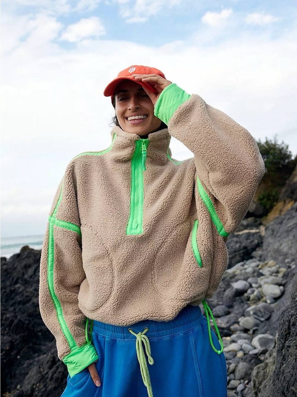 FP MOVEMENT Mountain High 1/2 Zip Fleece, Clay Combo Size Small